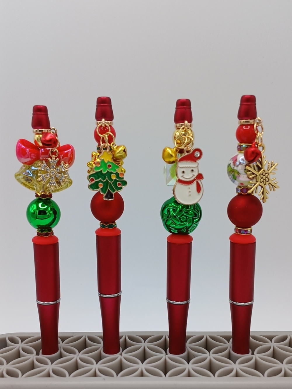 Festive Red Charm Pen with Holiday Decorations